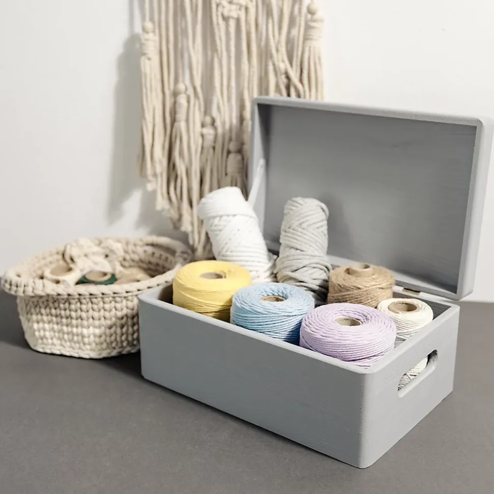 Creative Deco Boite de Rangement en Bois Gris 30 x 20 x 14 cm (+/-1cm) - Couvercle et Poignées - Boîte Souvenirs - Boîte à Jouets