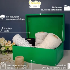 Creative Deco Boite de Rangement en Bois Vert 30 x 20 x 14 cm (+/- 1 cm) - Avec Couvercle - Boîte à Souvenirs - Boîte à Jouets