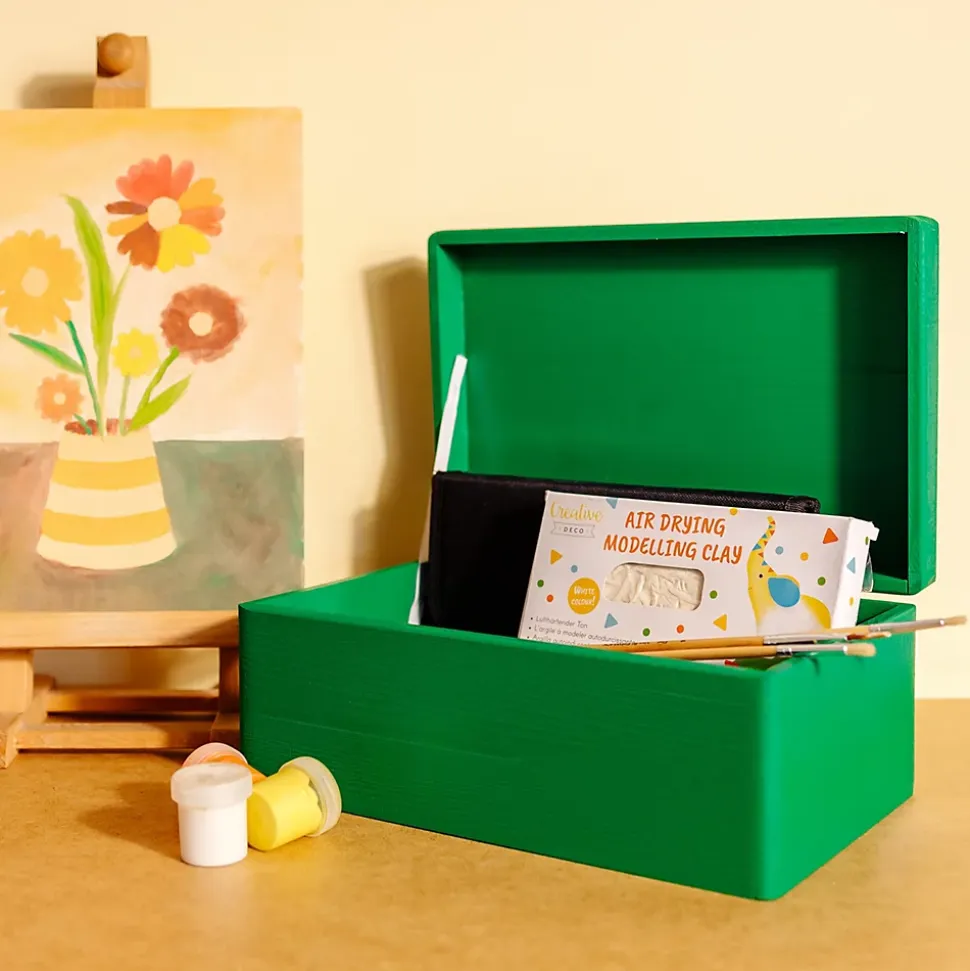Creative Deco Boite de Rangement en Bois Vert 30 x 20 x 14 cm (+/- 1 cm) - Avec Couvercle - Boîte à Souvenirs - Boîte à Jouets