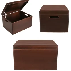 Creative Deco Boite de Rangement en Bois Marron 40 x 30 x 24 cm (+/-1cm) - Couvercle et Poignées - Boîte Souvenirs - Boîte à Jouet