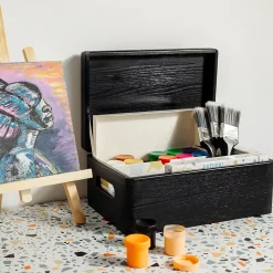 Creative Deco Boite de Rangement en Bois Noir 30 x 20 x 14 cm (+/-1cm) - Couvercle et Poignées - Boîte Souvenirs - Boîte à Jouets