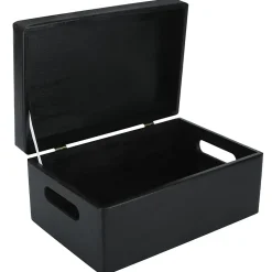 Creative Deco Boite de Rangement en Bois Noir 30 x 20 x 14 cm (+/-1cm) - Couvercle et Poignées - Boîte Souvenirs - Boîte à Jouets