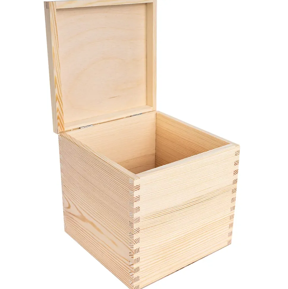 Creative Deco Boite Rangement Carré en Bois 16 x 16 x 16 cm (+/- 1 cm) - Organiseur Bureau Boîte à Bijoux, Coffre, Malle, Caisse
