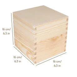 Creative Deco Boite Rangement Carré en Bois 16 x 16 x 16 cm (+/- 1 cm) - Organiseur Bureau Boîte à Bijoux, Coffre, Malle, Caisse