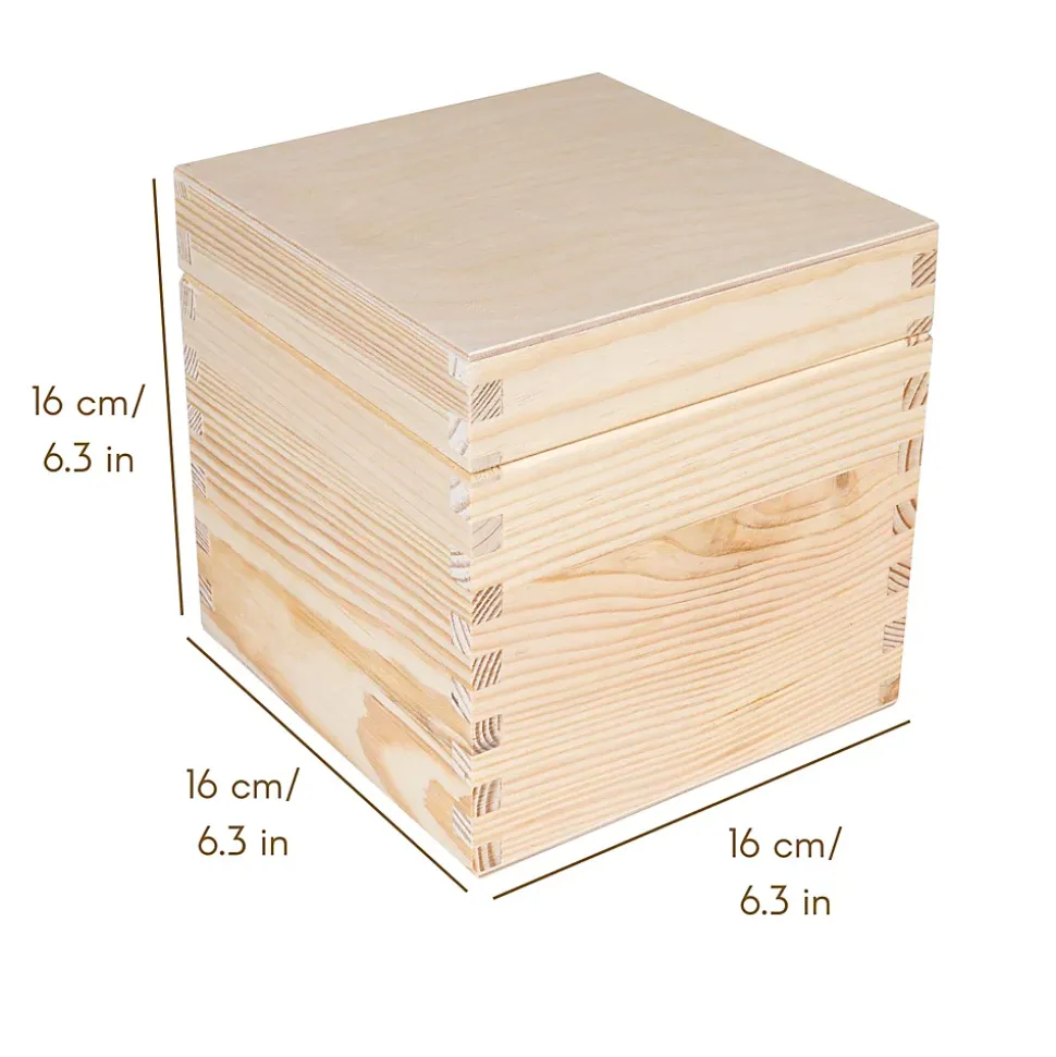 Creative Deco Boite Rangement Carré en Bois 16 x 16 x 16 cm (+/- 1 cm) - Organiseur Bureau Boîte à Bijoux, Coffre, Malle, Caisse