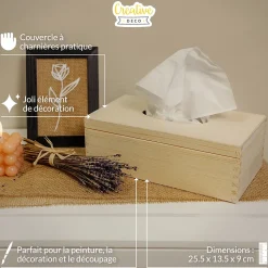 Creative Deco Boîte à Mouchoirs en Bois Naturel 25,5 x 13,5 x 9 cm - Boîte Rangement Tissus - Bureau, Cuisine, Salle de Bain