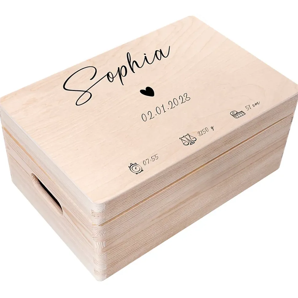 Creative Deco Boîte à Souvenirs Bébé Personnalisée - Motif Cœur - Cadeau Naissance Fille et Garçon - Boîte en Bois Personnalisable