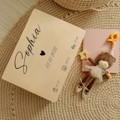 Creative Deco Boîte à Souvenirs Bébé Personnalisée - Motif Cœur - Cadeau Naissance Fille et Garçon - Boîte en Bois Personnalisable