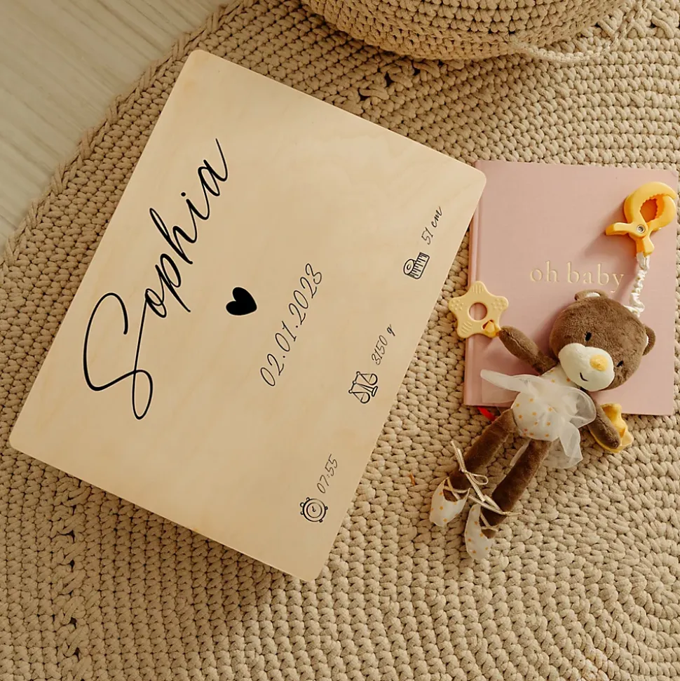 Creative Deco Boîte à Souvenirs Bébé Personnalisée - Motif Cœur - Cadeau Naissance Fille et Garçon - Boîte en Bois Personnalisable