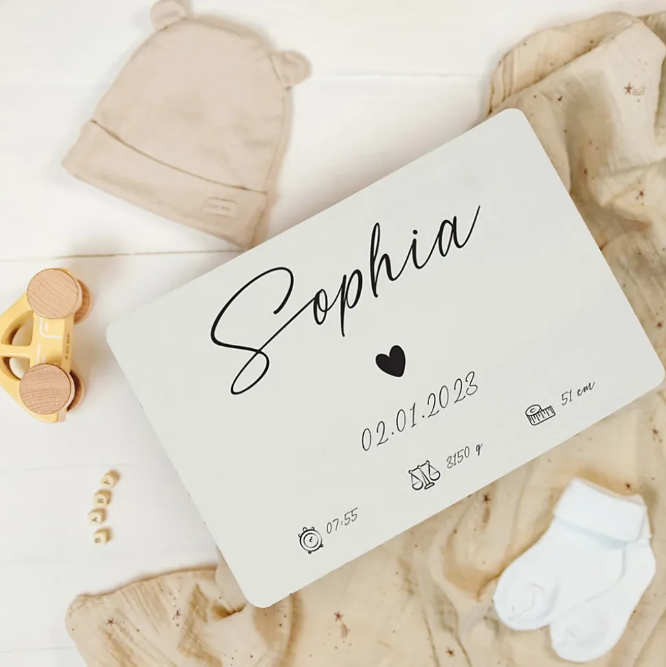 Creative Deco Boîte à Souvenirs Bébé Personnalisée Blanc - Motif Cœur - Cadeau Naissance Fille et Garçon - Boîte en Bois