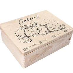 Creative Deco Boîte à Souvenirs Bébé Personnalisée - 40 x 30 x 14 cm - Cadeau Naissance Garçon - Boîte en Bois Personnalisable