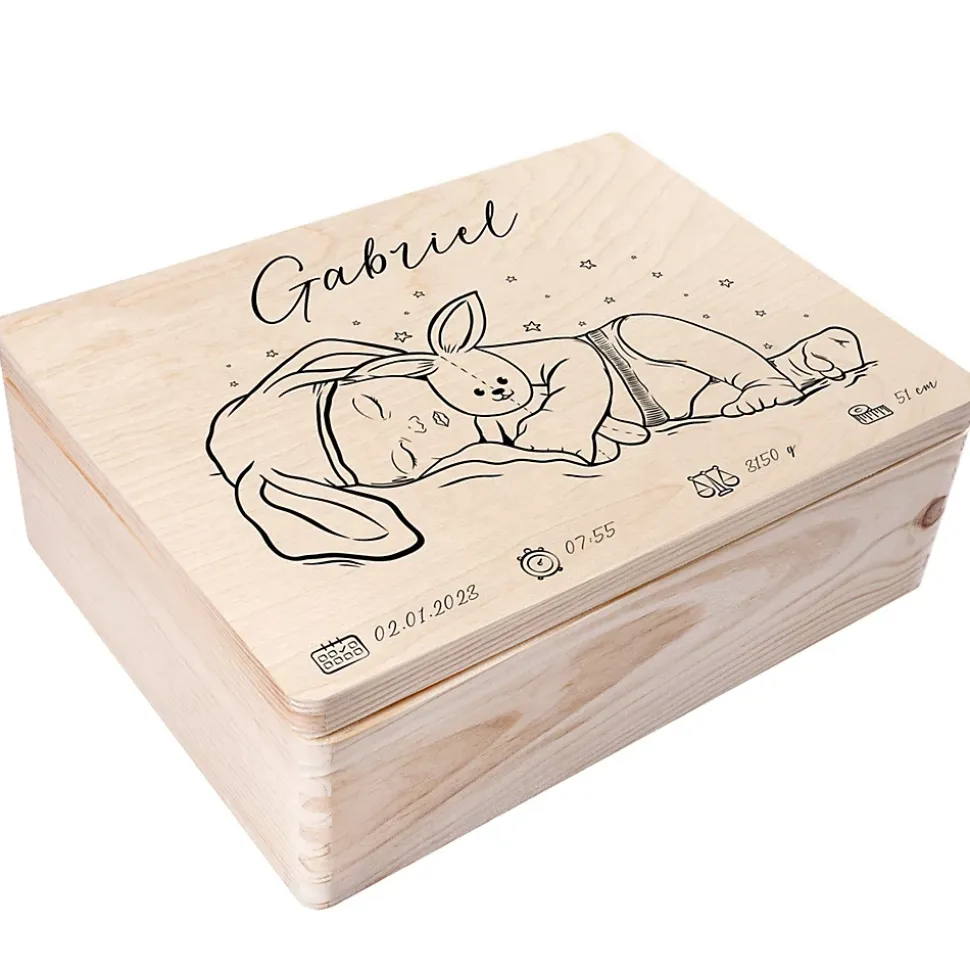 Creative Deco Boîte à Souvenirs Bébé Personnalisée - 40 x 30 x 14 cm - Cadeau Naissance Garçon - Boîte en Bois Personnalisable