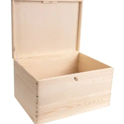 Creative Deco Boîte en Bois avec Clé - 40 x 30 x 24 cm - Boîte de Rangement Non Peinte et Brut - Coffre à Souvenirs avec Couvercle