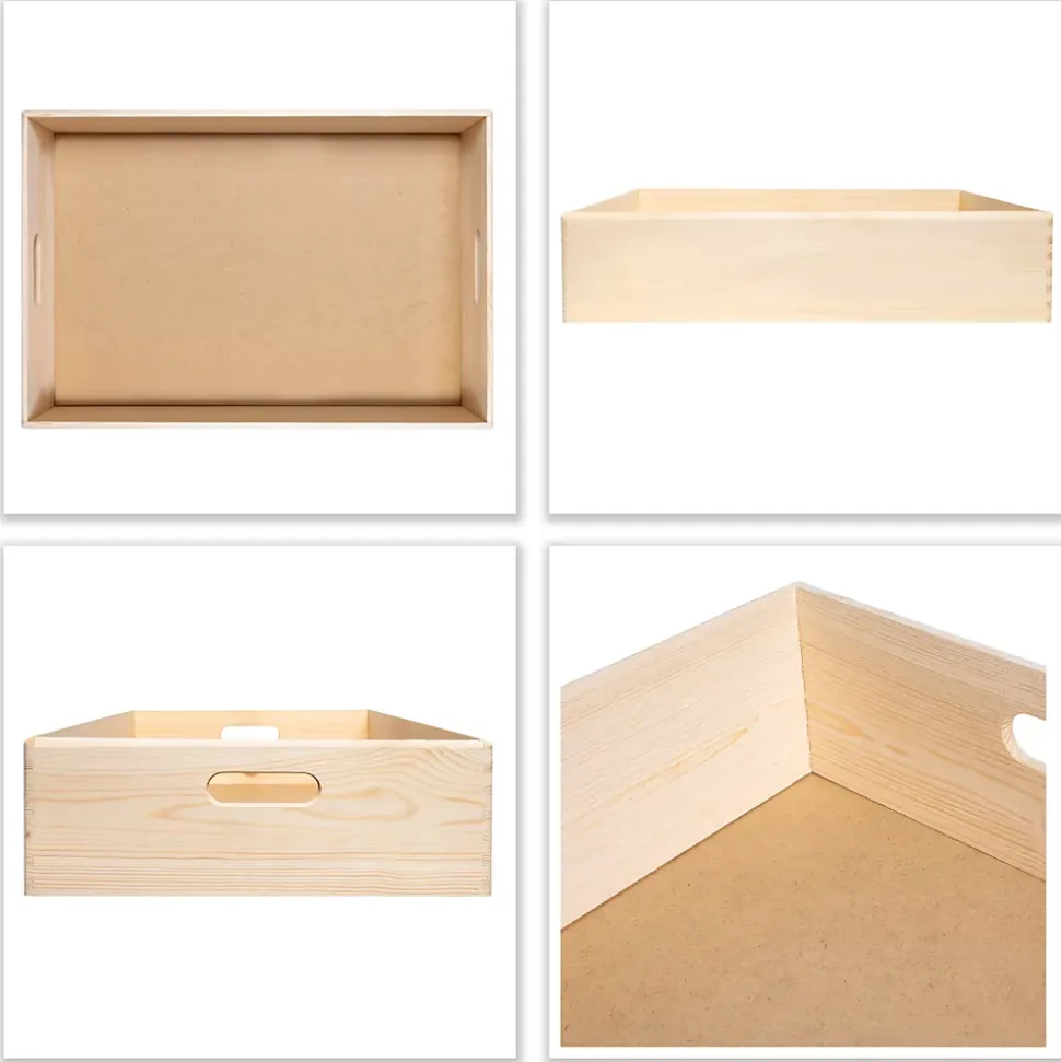 Creative Deco Caisse en Bois avec Poignées 60 x 40 x 13,5 cm (+/-1cm) - Boîte de Rangement Multifonction pour Cuisine