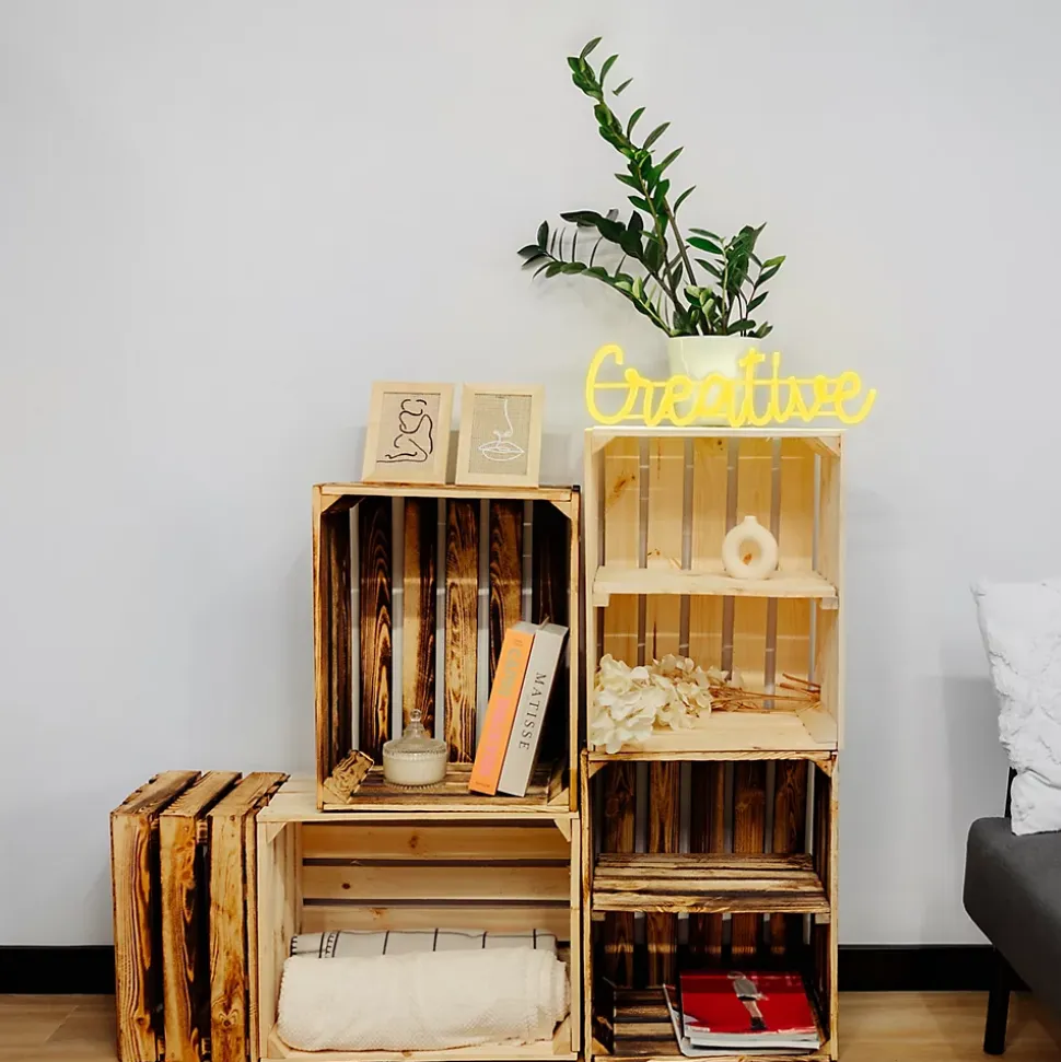 Creative Deco Caisse en Bois Naturel avec Etagere 50 x 40 x 30 cm - Caisse Bois Rangement Vintage - Cagette Bois Deco - Caisse Vin