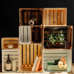 Creative Deco Caisse en Bois Blanc 40 x 30 x 15 cm - Caisse Rangement Bois Vintage - Cagette Bois Deco - Boite Decoration