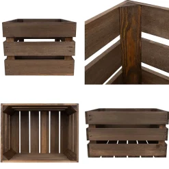 Creative Deco Caisse en Bois Wengé 40 x 30 x 23 cm - Caisse Rangement Bois - Caisse en Bois Vintage - Cagette Bois Deco