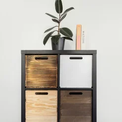 Creative Deco Caisse en Bois Flammé Compatible Étagères KALLAX et EXPIDIT 33 x 37 x 33 cm - Cube de Rangement - Kallax Rangement
