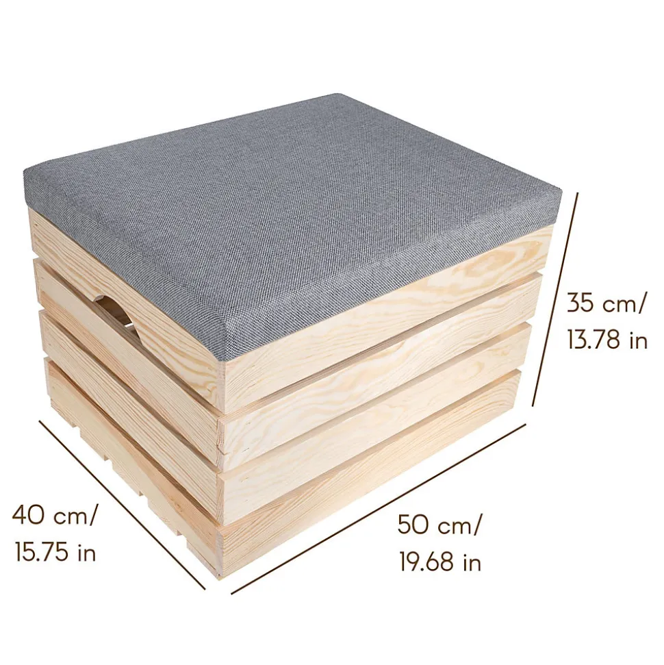 Creative Deco Coffre de Rangement Naturel 50 x 40 x 35 cm - Banc, Tabouret, Pouf et Cube de Rangement - Coffre à Jouets Enfant