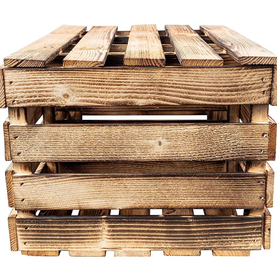 Creative Deco Coffre en Bois Flammé avec Étagère - 50 x 40 x 30 cm - Boîte Vintage Murale pour Rangement Cadeaux, Outils et Jouets