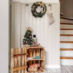 Creative Deco Coffre en Bois Flammé avec Étagère - 50 x 40 x 30 cm - Boîte Vintage Murale pour Rangement Cadeaux, Outils et Jouets