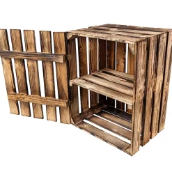 Creative Deco Coffre en Bois Flammé avec Étagère - 50 x 40 x 30 cm - Boîte Vintage Murale pour Rangement Cadeaux, Outils et Jouets