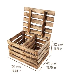 Creative Deco Coffre en Bois Flammé avec Étagère - 50 x 40 x 30 cm - Boîte Vintage Murale pour Rangement Cadeaux, Outils et Jouets
