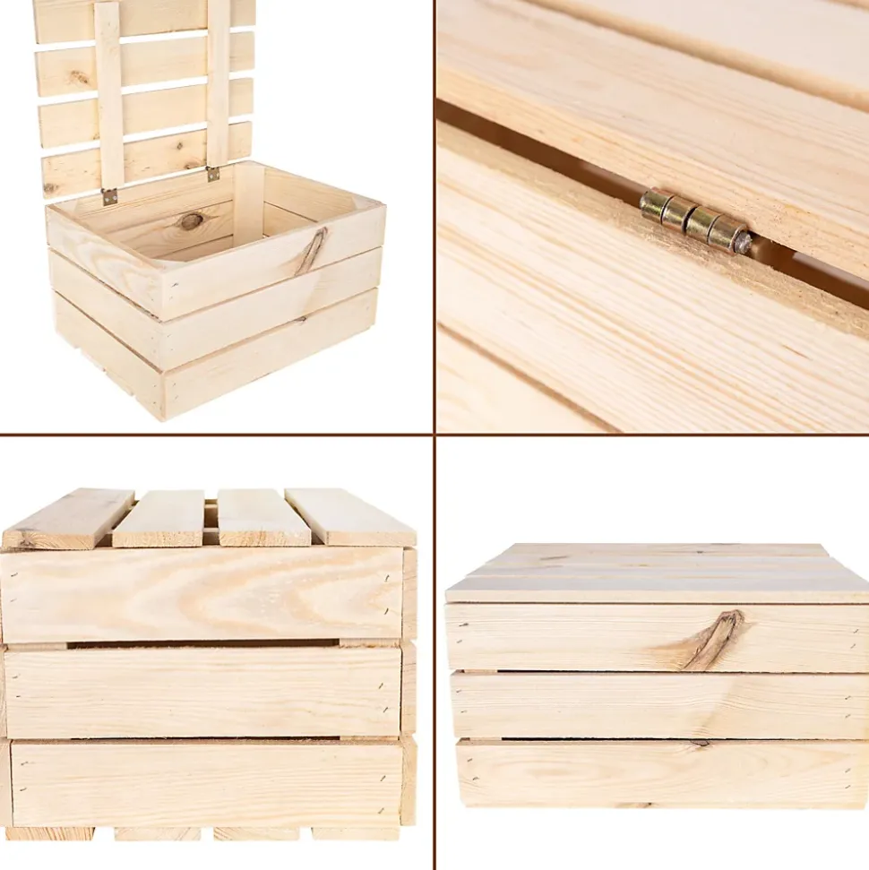 Creative Deco Grande Boite Rangement en Bois Naturel 40 x 30 x 22 cm - avec Couvercle - Boîte Cadeau Coffre Malle Vintage