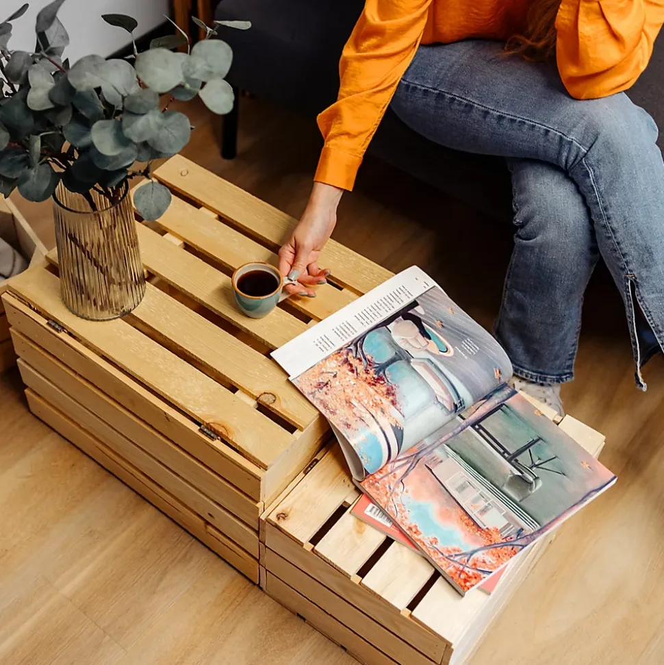 Creative Deco Grande Boite Rangement en Bois Naturel 40 x 30 x 22 cm - avec Couvercle - Boîte Cadeau Coffre Malle Vintage