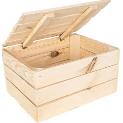 Creative Deco Grande Boite Rangement en Bois Naturel 40 x 30 x 22 cm - avec Couvercle - Boîte Cadeau Coffre Malle Vintage