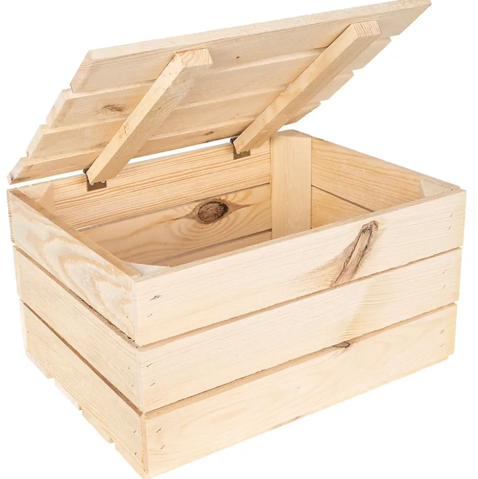 Creative Deco Grande Boite Rangement en Bois Naturel 40 x 30 x 22 cm - avec Couvercle - Boîte Cadeau Coffre Malle Vintage