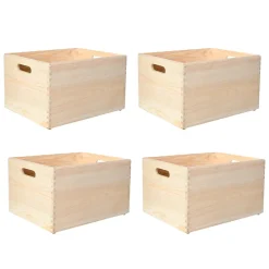 Creative Deco Lot de 4 Caisses en Bois avec Poignées - 40 x 30 x 24 cm - Boîte de Rangement Cuisine et Bureau