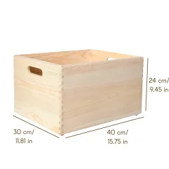 Creative Deco Lot de 4 Caisses en Bois avec Poignées - 40 x 30 x 24 cm - Boîte de Rangement Cuisine et Bureau