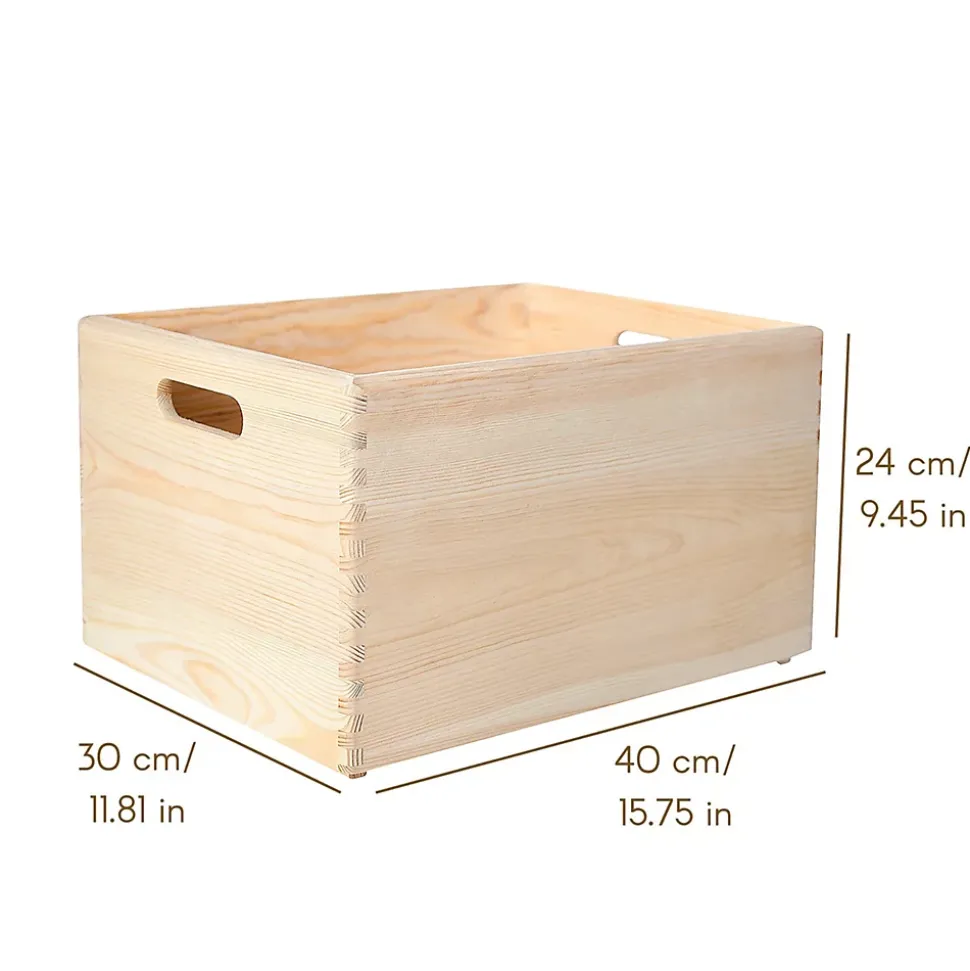 Creative Deco Lot de 4 Caisses en Bois avec Poignées - 40 x 30 x 24 cm - Boîte de Rangement Cuisine et Bureau
