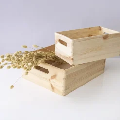 Creative Deco Lot de 4 Caisses en Bois avec Poignées - 40 x 30 x 24 cm - Boîte de Rangement Cuisine et Bureau