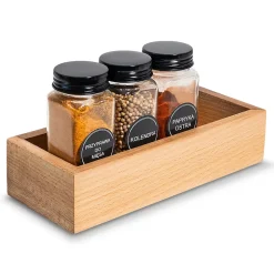 Creative Deco Petite Boîte de Rangement en Bois de Hêtre 22 x 9 x 5 cm - Plateau pour Épices, Petit-Déjeuner - Organisateur Epices