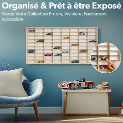 Creative Deco Étagère Murale en Bois pour 80 Voitures de Collection - Compartiments Ajustables Vitrine Verticale 78,5 x 40 x 4,5cm