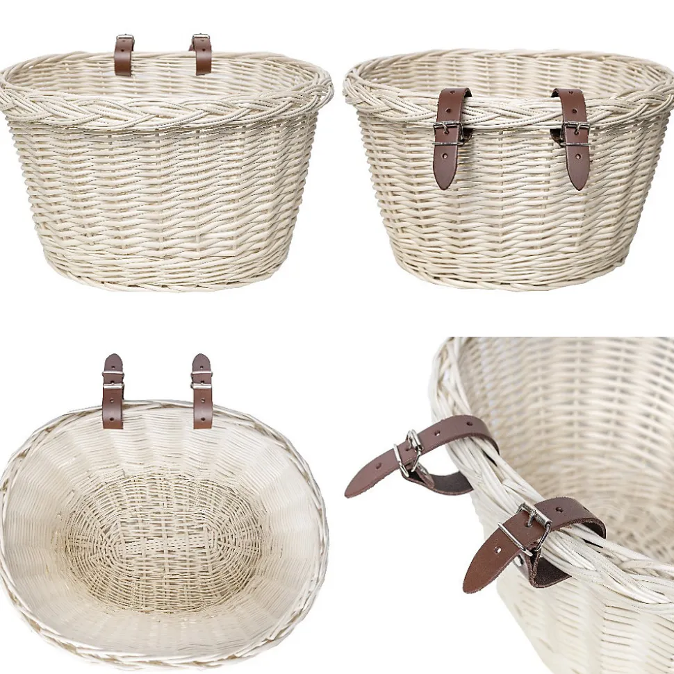 Creative Home Panier à Vélo en Osier Blanc - 36 x 29 x 23 cm (+/- 2 cm) Saule épais - Tressé à la main - Facile à assembler