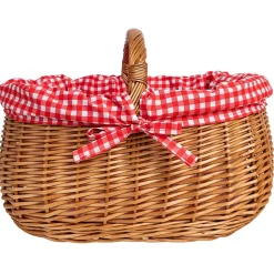 Creative Home Panier de Pique-Nique en Osier avec Poignée - Carreaux Rouges - 45 x 32 x 34 cm (+/- 2 cm) - Tressé à la Main