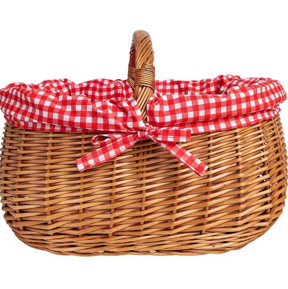 Creative Home Panier de Pique-Nique en Osier avec Poignée - Carreaux Rouges - 45 x 32 x 34 cm (+/- 2 cm) - Tressé à la Main