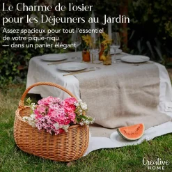Creative Home Panier de Rangement Panier en Osier Pique-Nique avec Poignées - 45 x 26 x 41 cm (+/- 2 cm) - Tissé à la Main