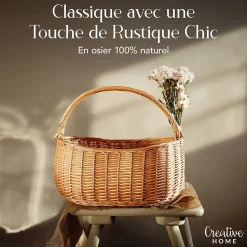 Creative Home Panier de Rangement Panier en Osier Pique-Nique avec Poignées - 45 x 26 x 41 cm (+/- 2 cm) - Tissé à la Main