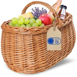 Creative Home Panier de Rangement Panier en Osier Pique-Nique avec Poignées 45 x 32 x 34 cm (+/- 1 cm) - Tissé à la Main