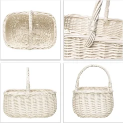 Creative Home Panier en Osier Blanc 36 x 27 x 32 cm - Panier de Rangement & Panier Pique-Nique - Grand Panier de Pâques