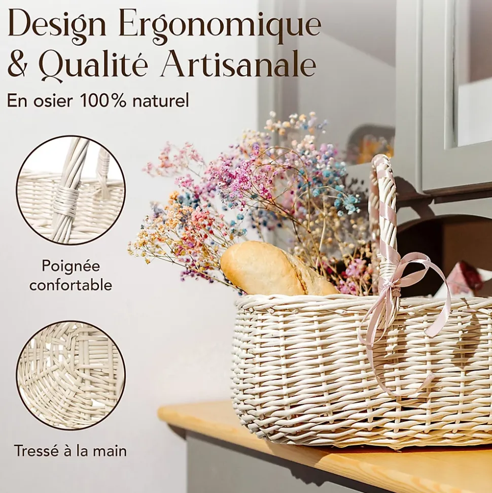 Creative Home Panier en Osier Blanc 36 x 27 x 32 cm - Panier de Rangement & Panier Pique-Nique - Grand Panier de Pâques