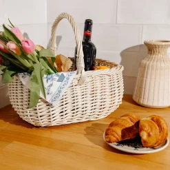 Creative Home Panier en Osier Blanc 36 x 27 x 32 cm - Panier de Rangement & Panier Pique-Nique - Grand Panier de Pâques