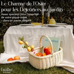 Creative Home Panier en Osier Blanc 36 x 27 x 32 cm - Panier de Rangement & Panier Pique-Nique - Grand Panier de Pâques