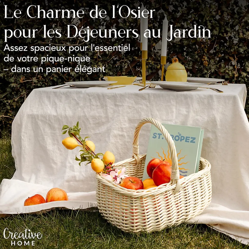 Creative Home Panier en Osier Blanc 36 x 27 x 32 cm - Panier de Rangement & Panier Pique-Nique - Grand Panier de Pâques