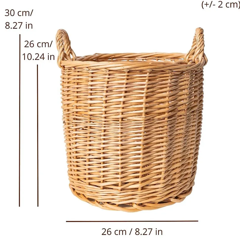 Creative Home Panier en Osier avec Poignées Claires 26 x 26 x 30 cm - Pot de Fleurs, Rangement, Panier à Fruits ou Linge, Naturel