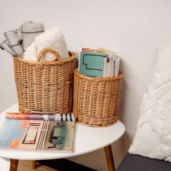 Creative Home Panier en Osier avec Poignées Claires 26 x 26 x 30 cm - Pot de Fleurs, Rangement, Panier à Fruits ou Linge, Naturel